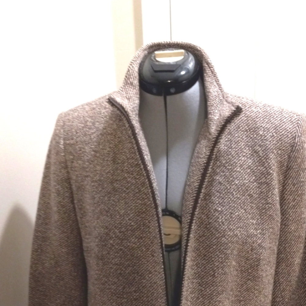 Talbots Petites Brown Tweed Front Zipper Jacket Wool/nylon/Silk Size10